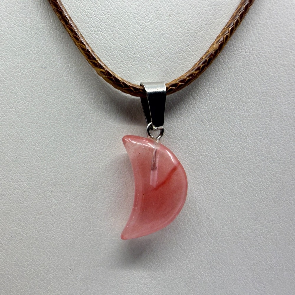 Pink Moon Crescent Pendant Necklace Boho Cord Choker Celestial Layering Gift